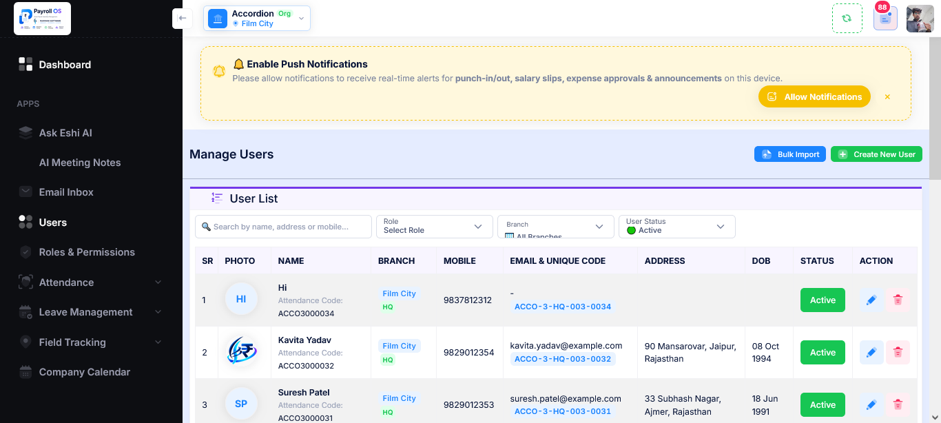 Payroll User Management